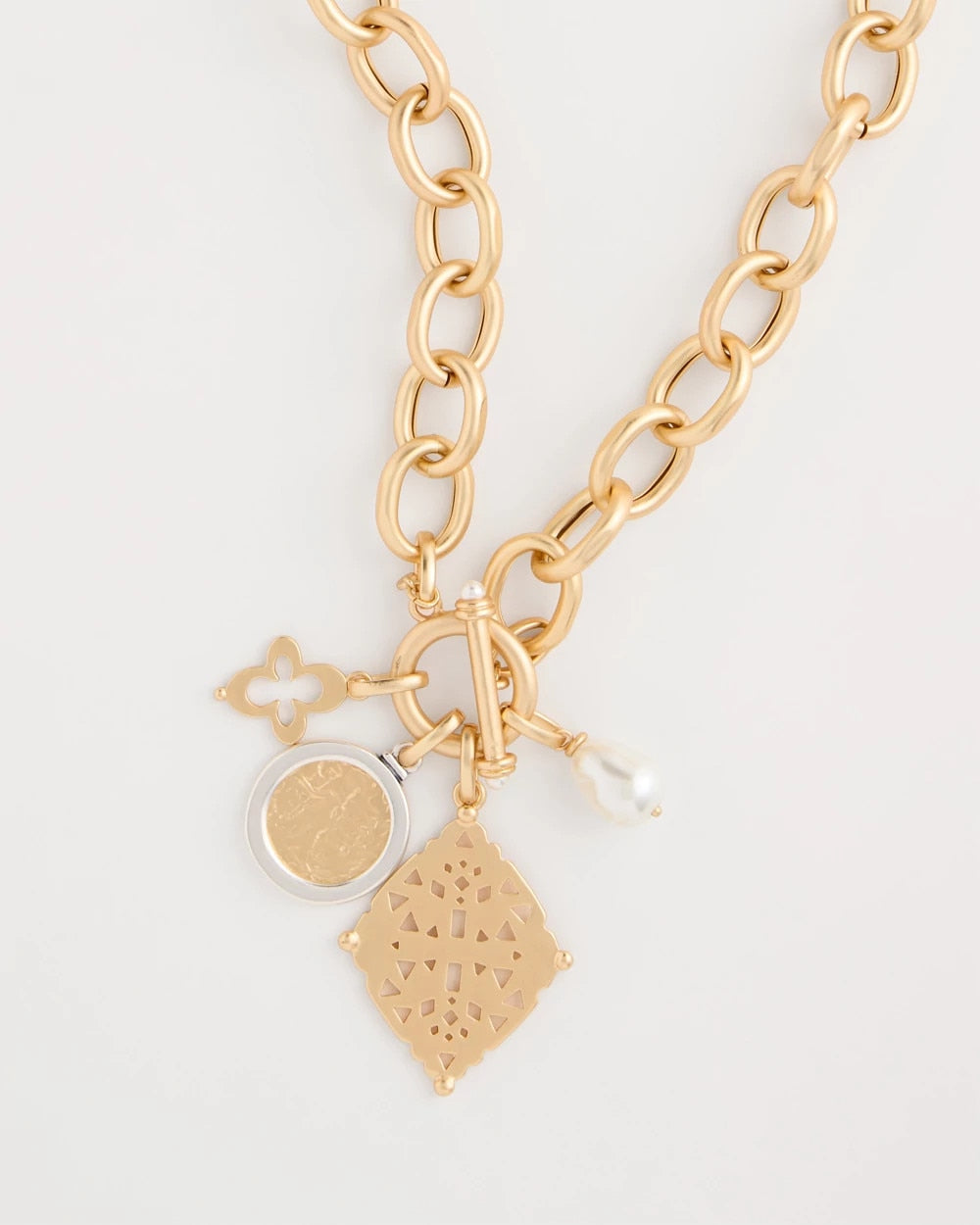 Gold Toggle Cameo Charm Necklace