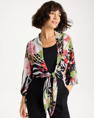 Black Georgette Tie-Front Kimono