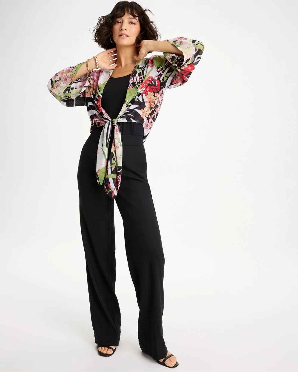 Black Georgette Tie-Front Kimono