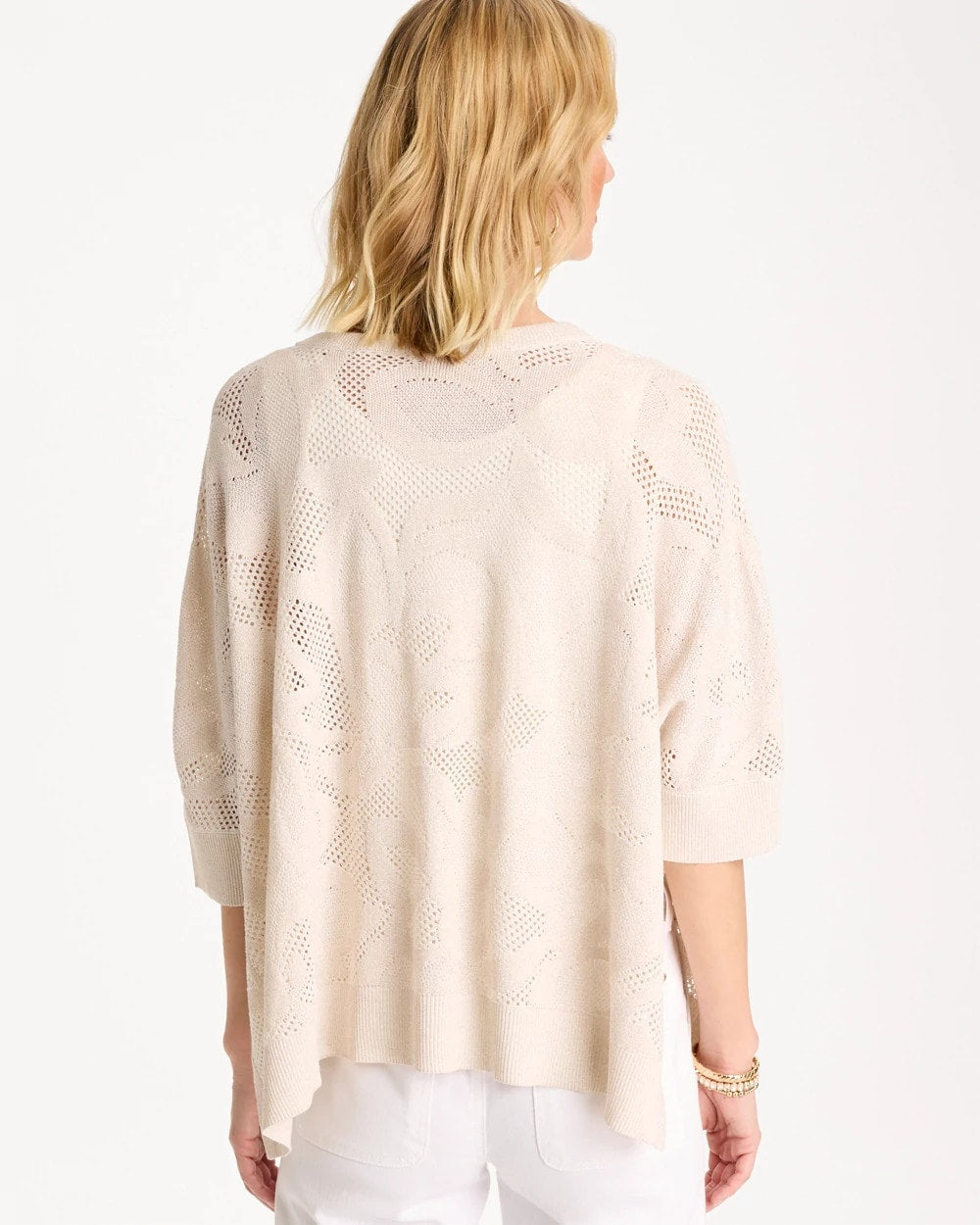 Ecru Crochet Lace Notch Neck Poncho