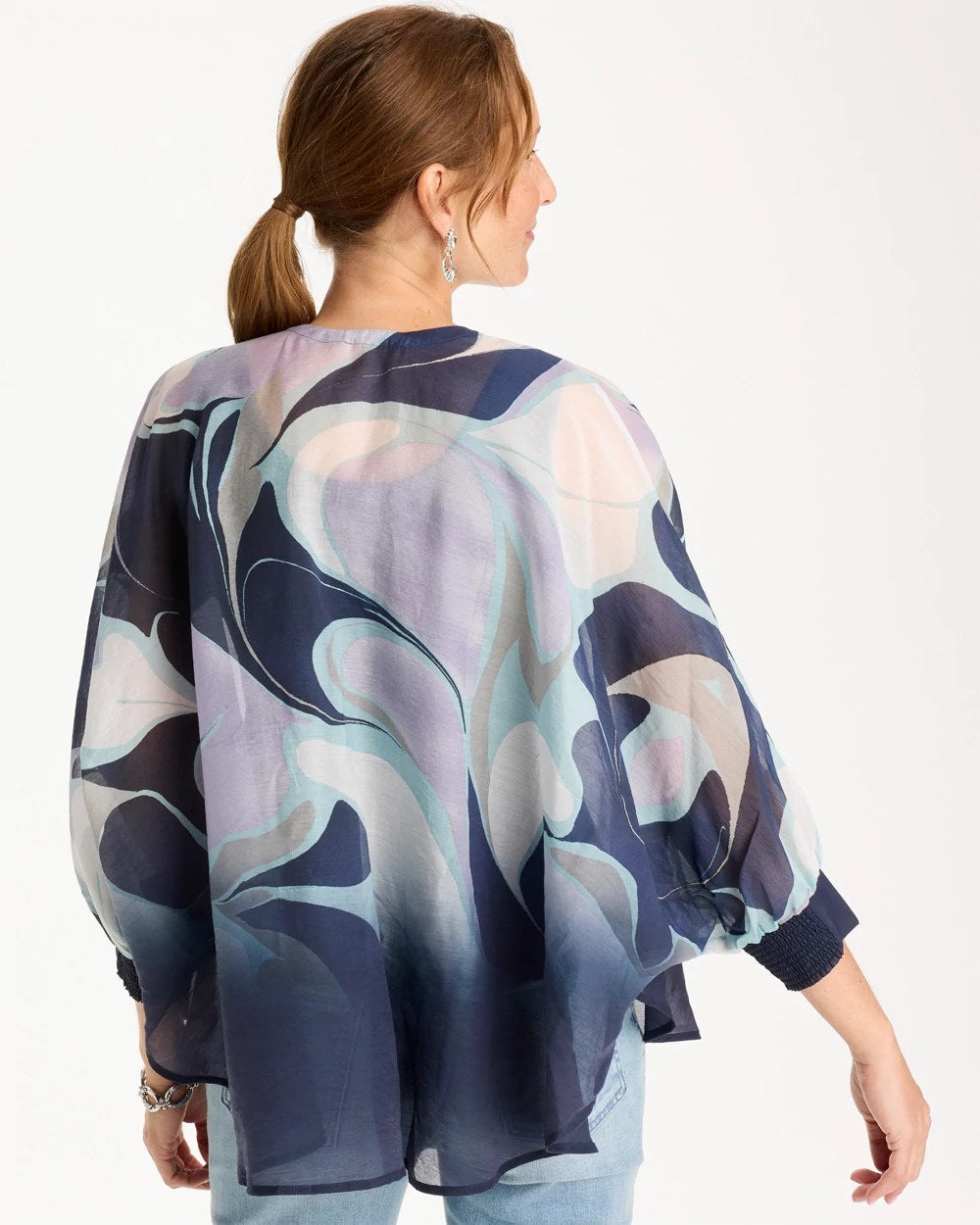 Passport Blue Woven Printed Cocoon Ruana