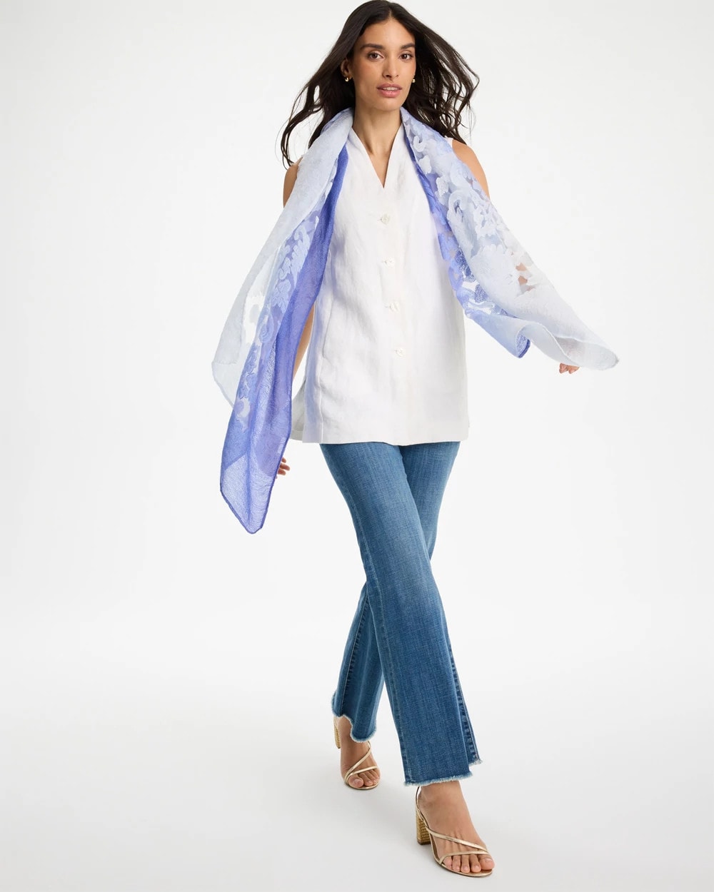 Blue Ombre Burnout Oblong Scarf