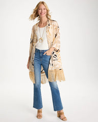 Neutral Woven Long Fringed Kimono