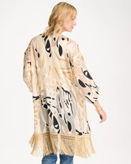 Neutral Woven Long Fringed Kimono