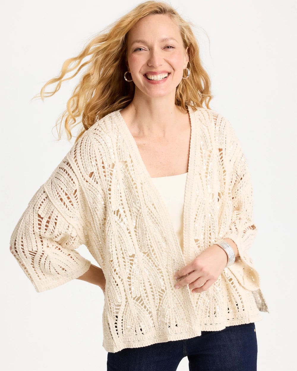 Neutral Cotton Crochet Kimono