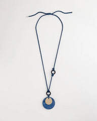 Blue Multi Adjustable Blue-Neutral Wood Pendant Necklace