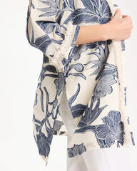 Blue Cotton Jacquard Fringed Kimono