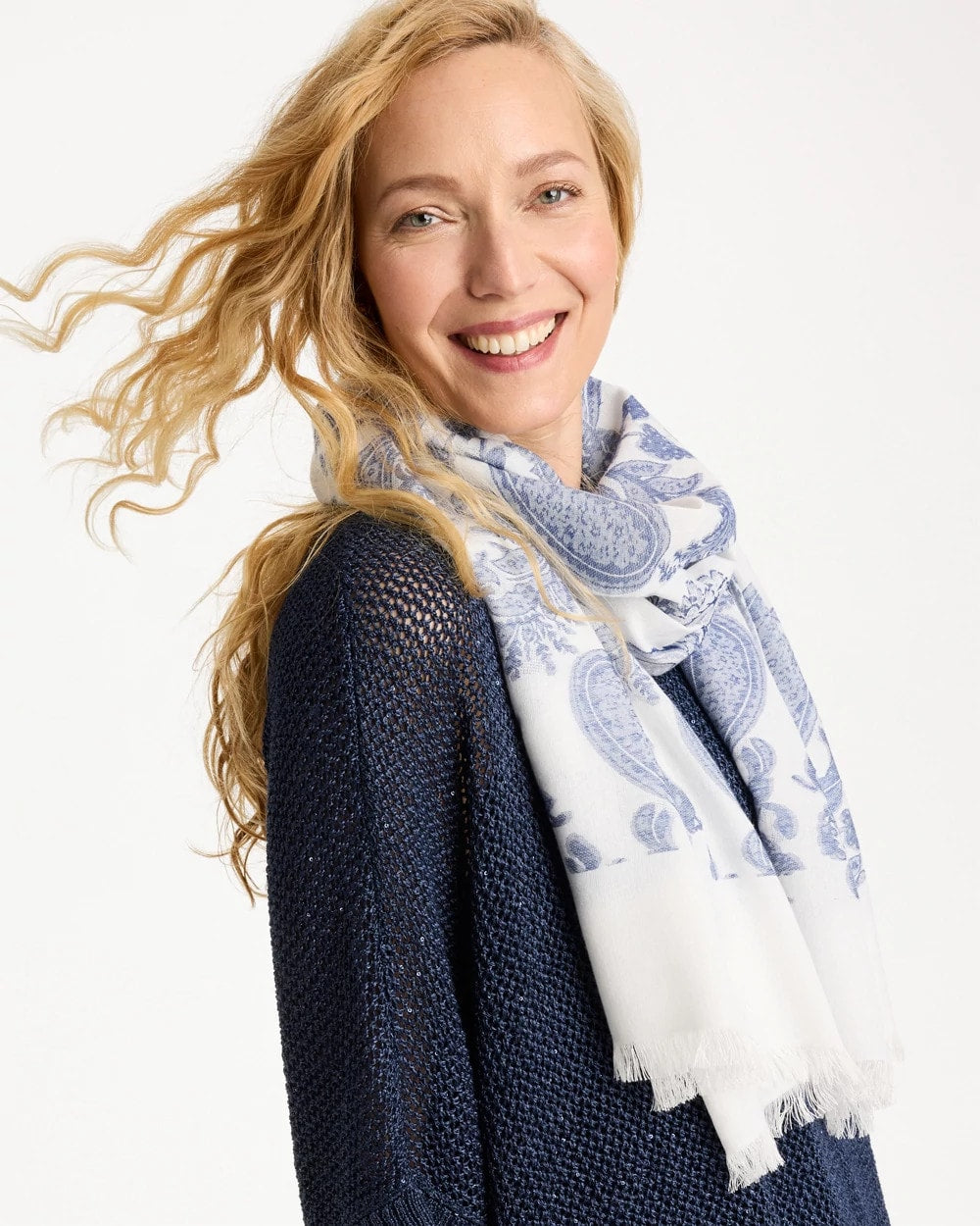 Neutral Paisley Jacquard Oblong Scarf