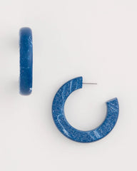 Blue Multi Blue-Neutral Wood Hoop Earrings
