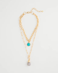 Aqua Double-Strand Blue Pendant Necklace