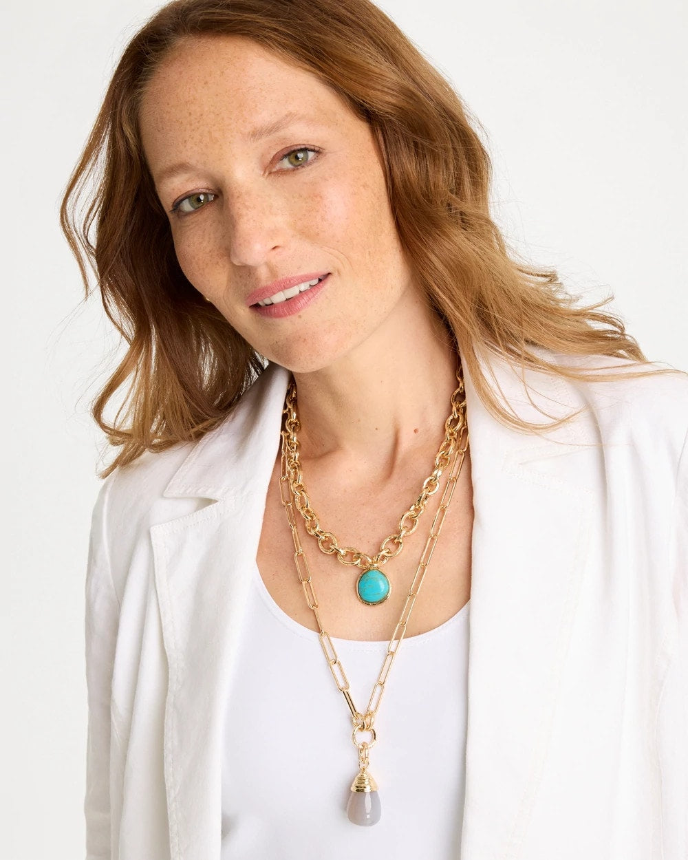 Aqua Double-Strand Blue Pendant Necklace