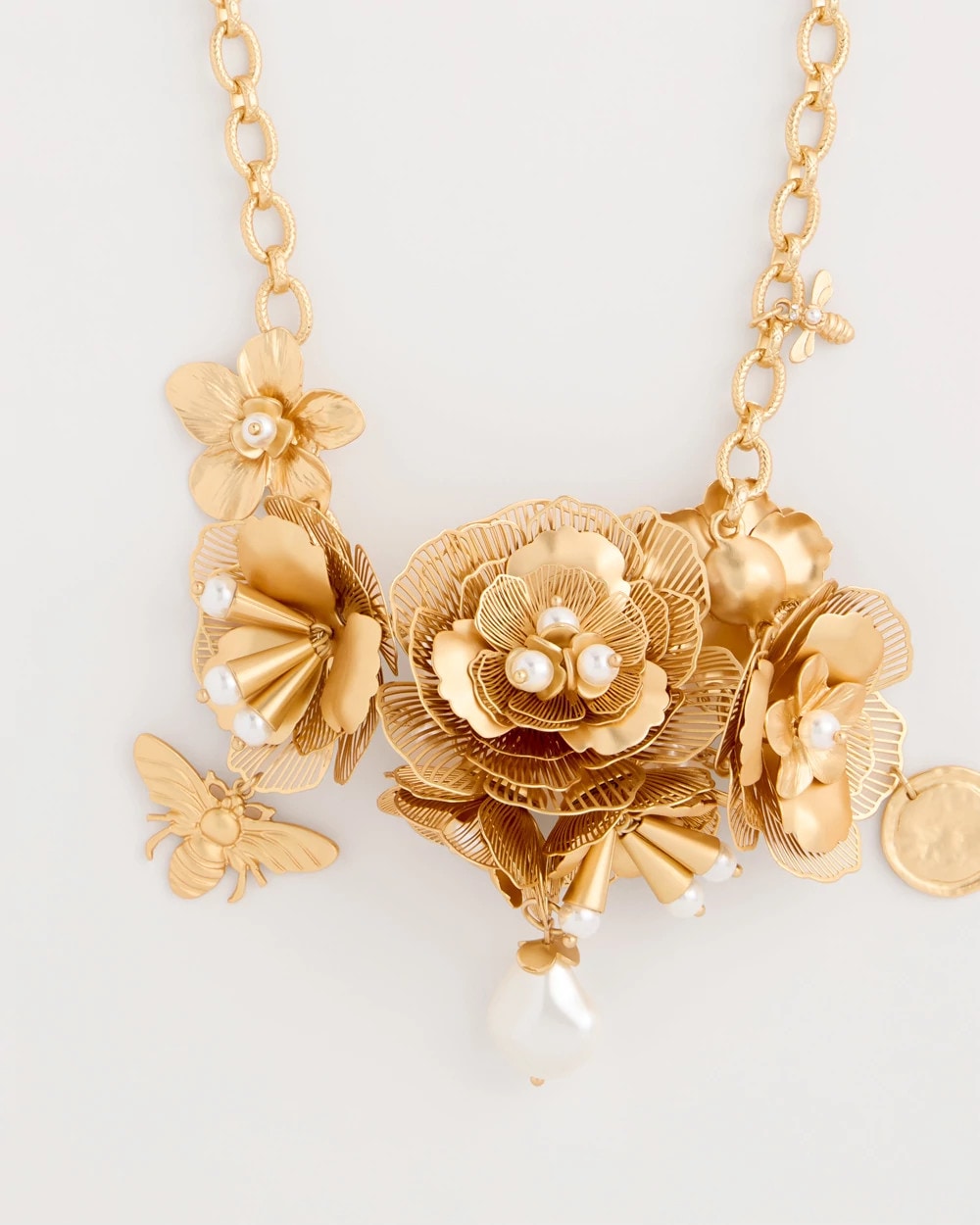 Gold Chico’s Originals Filigree Flower Bib Necklace