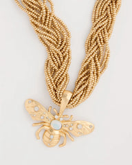 Neutral Beaded Bee Pendant Necklace