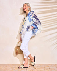Passport Blue Palm Frond Short Poncho