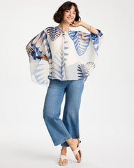 Passport Blue Palm Frond Short Poncho