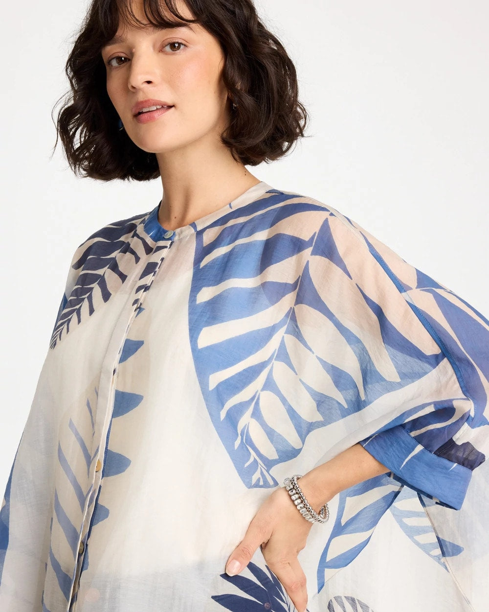 Passport Blue Palm Frond Short Poncho