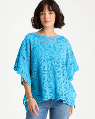Blue Tide Cotton Crochet Lace Poncho