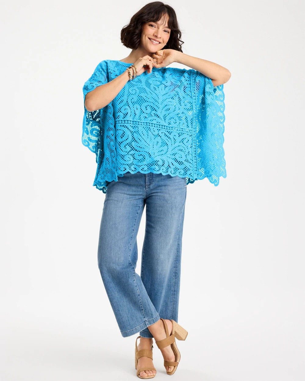 Blue Tide Cotton Crochet Lace Poncho