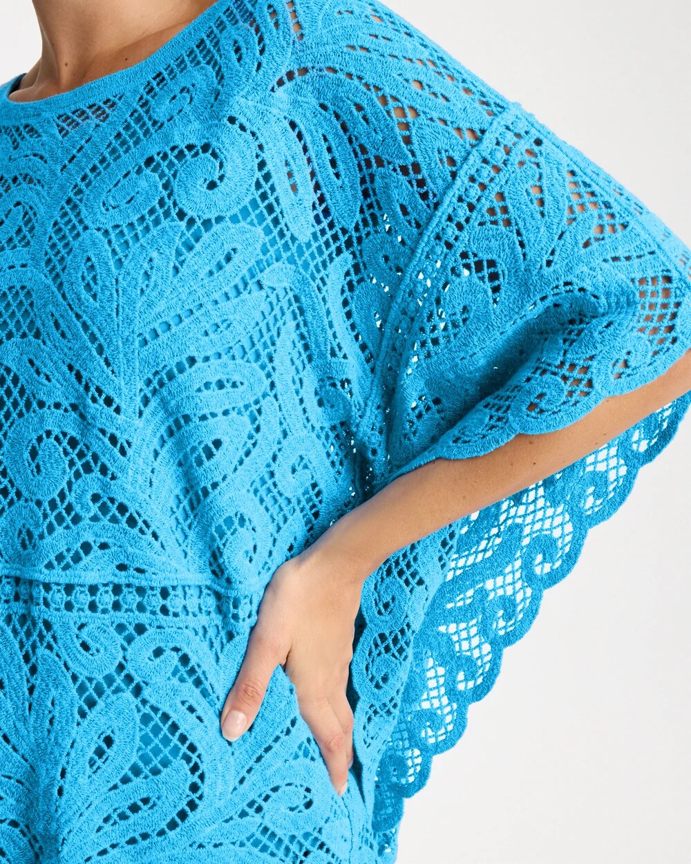 Blue Tide Cotton Crochet Lace Poncho