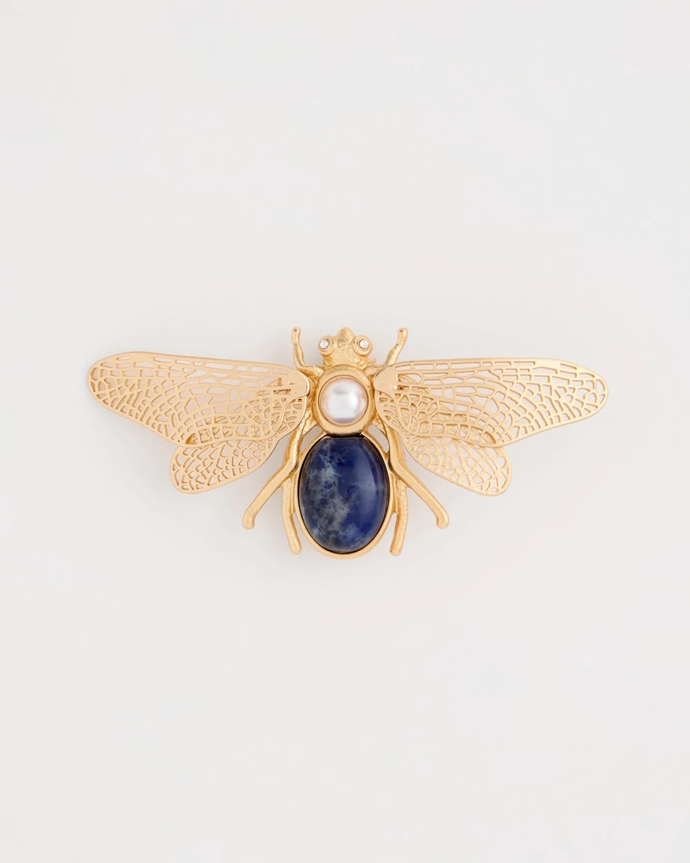 Blue Sodalite Stone Pearl Bee Brooch
