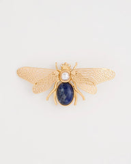 Blue Sodalite Stone Pearl Bee Brooch