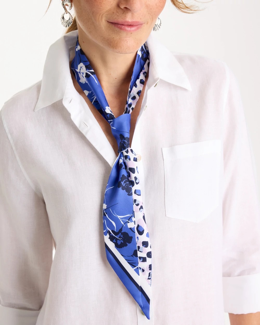Amparo Blue Dutch Floral Polka-Dot Skinny Scarf