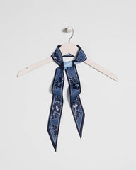 Passport Blue Ikebana Printed Skinny Scarf