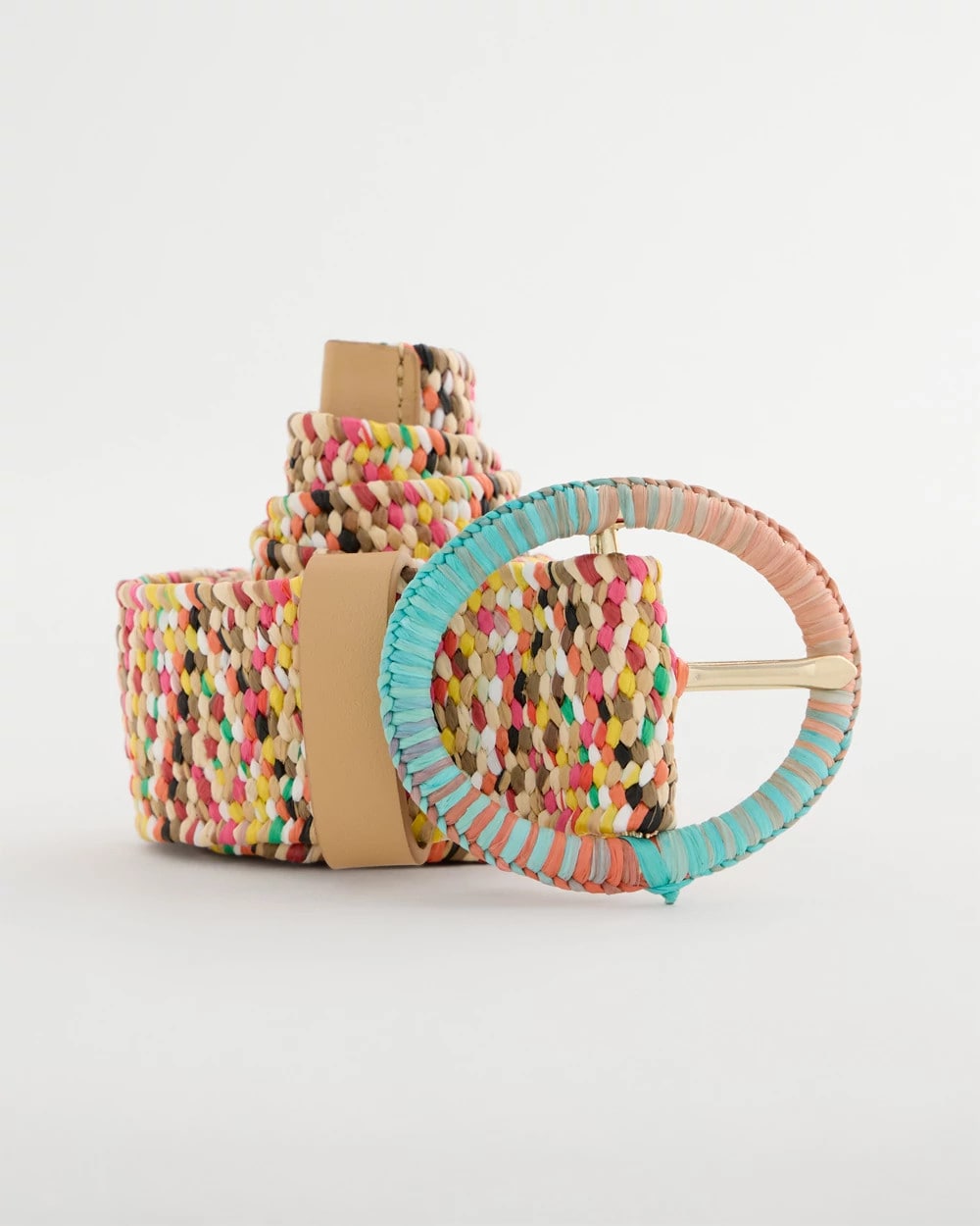 Multi Raffia Wrapped Multi-Color Stretch Belt