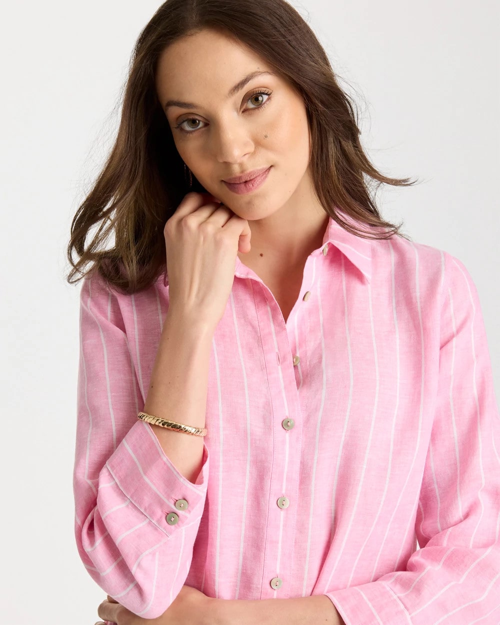 Pink Pansy No Iron™ Linen Striped Shirt