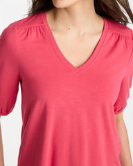 Hot Honeysuckle Shirred Elbow Sleeve Tee
