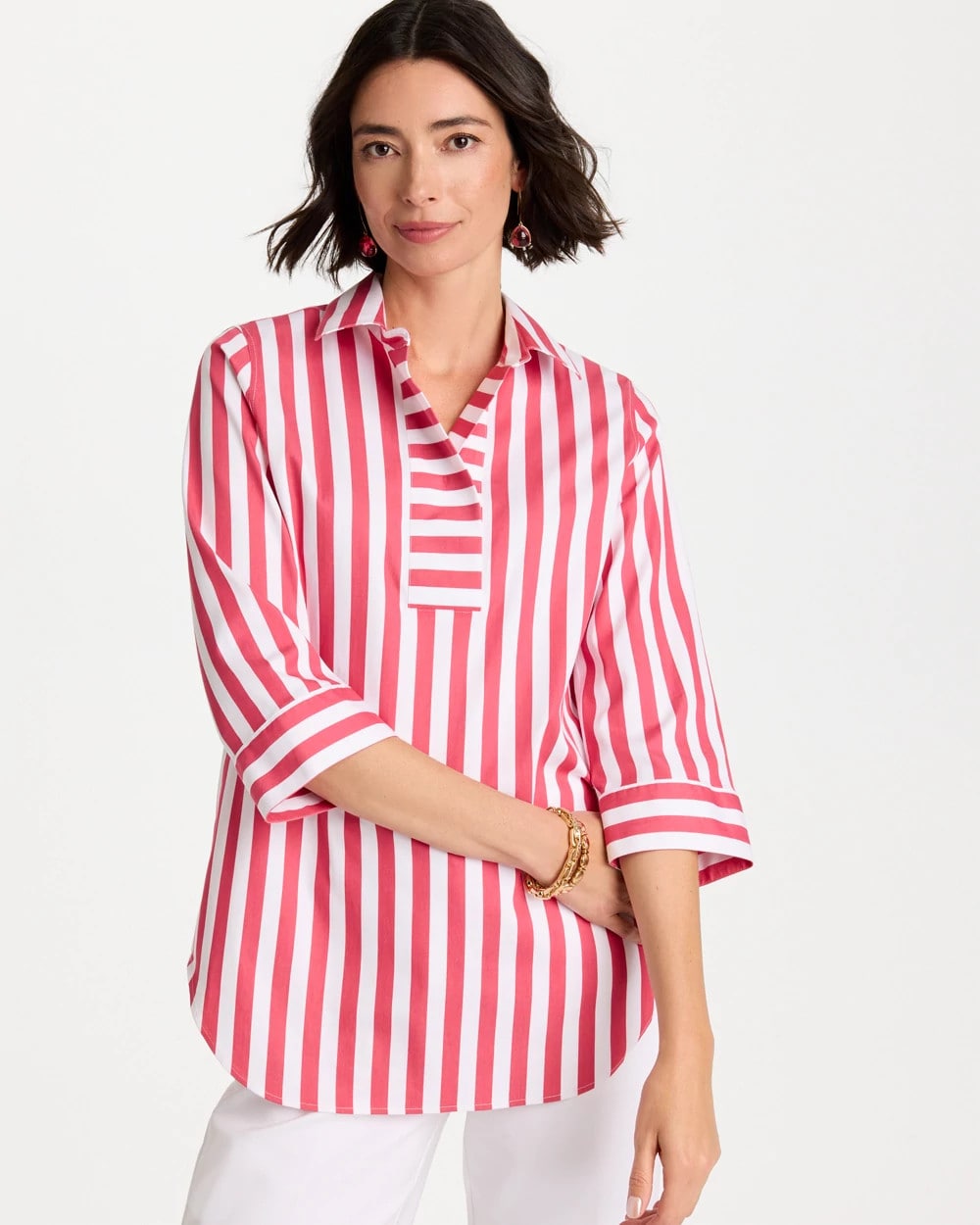 Hot Honeysuckle No Iron™ Striped Stretch Tunic