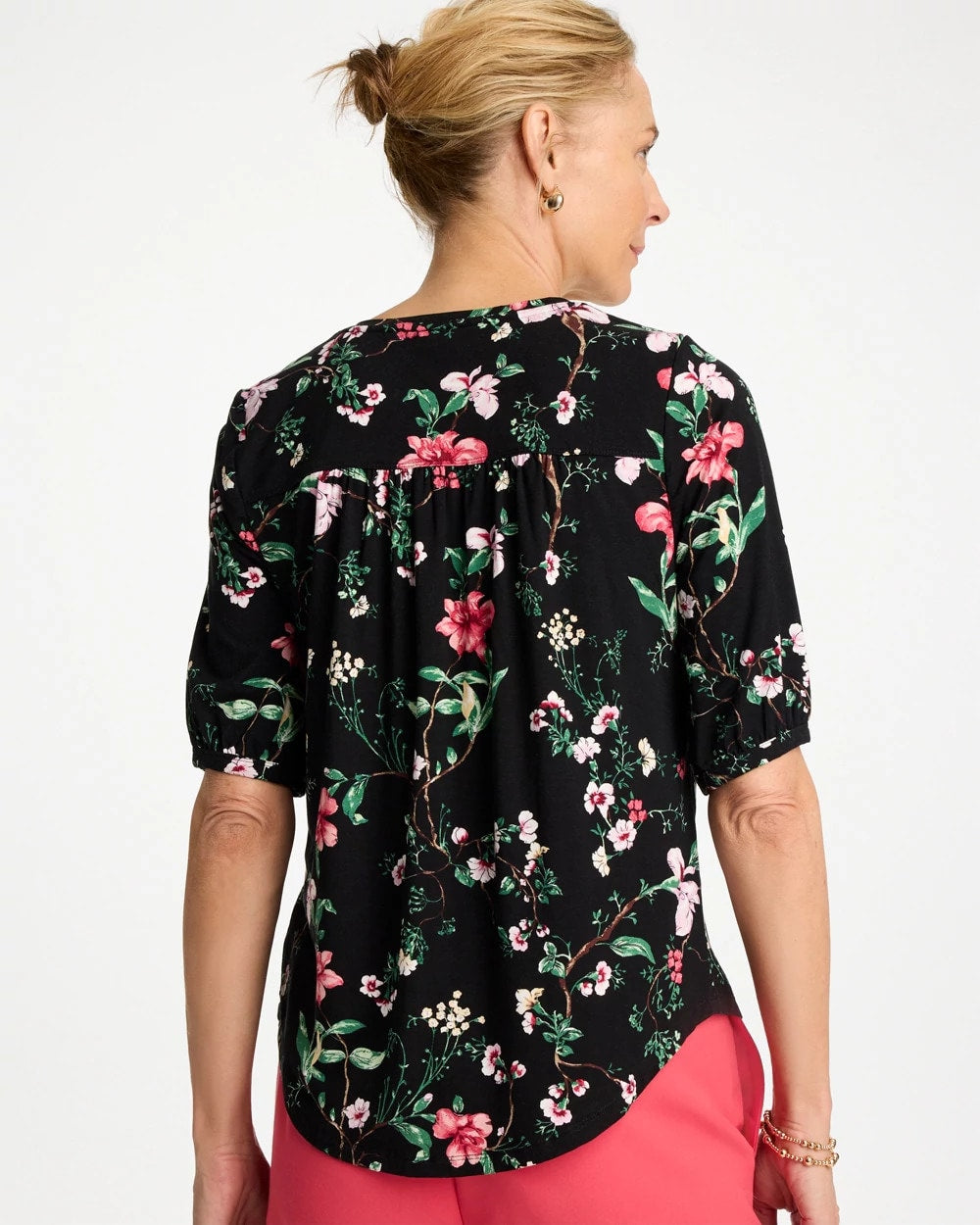 Black Kyoto Shirred Elbow Sleeve Tee