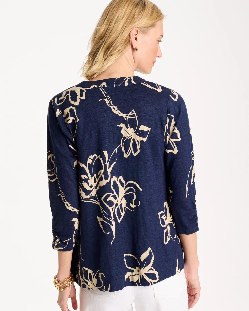 Passport Blue Floral Linen Open Front Cardigan