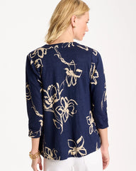 Passport Blue Floral Linen Open Front Cardigan