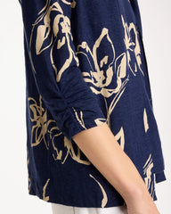 Passport Blue Floral Linen Open Front Cardigan