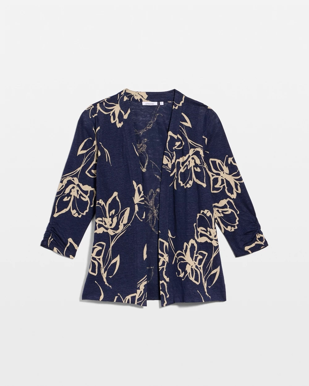 Passport Blue Floral Linen Open Front Cardigan