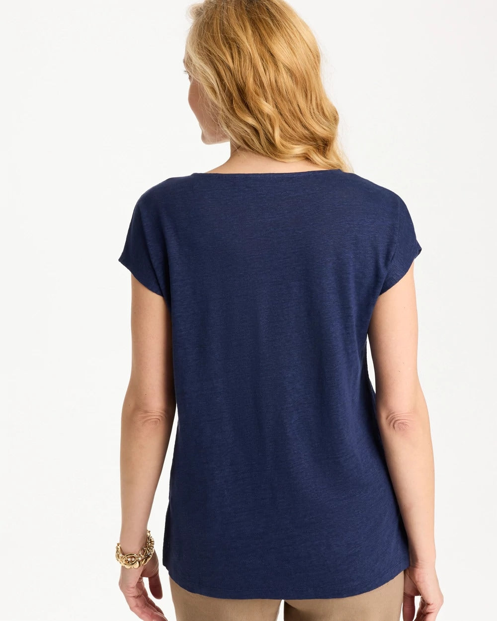 Passport Blue Embroidered Linen Dolman Tee