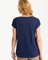 Passport Blue Embroidered Linen Dolman Tee