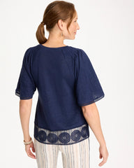 Passport Blue Linen Crochet Tee