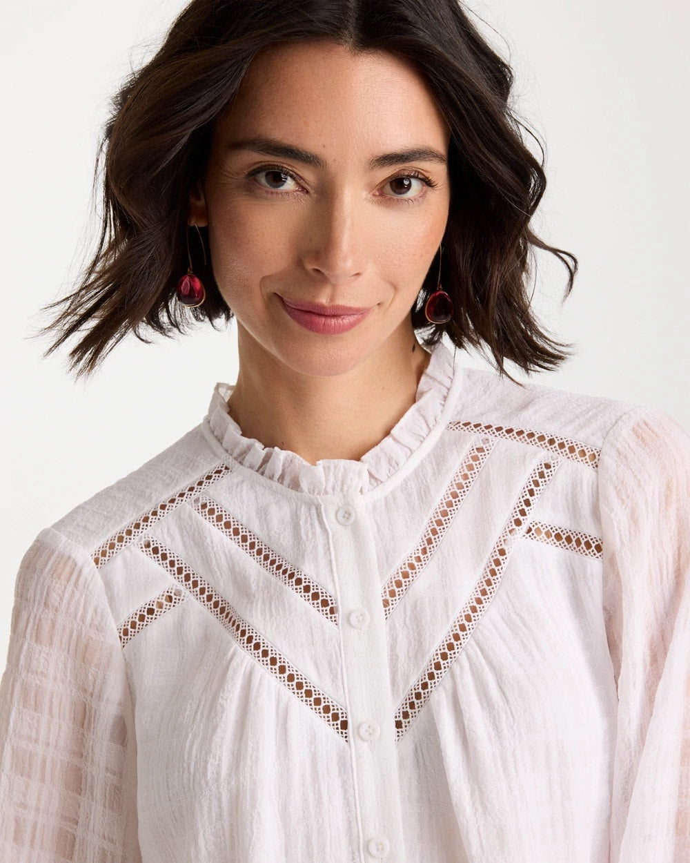Alabaster Cutwork Trim Chiffon Blouse