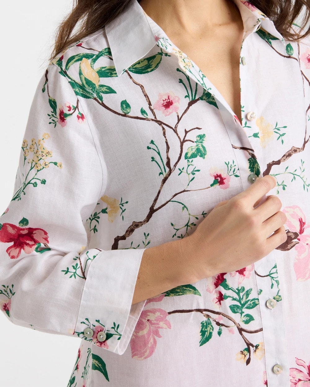 Hot Honeysuckle No Iron™ Kyoto Bloom Linen Shirt