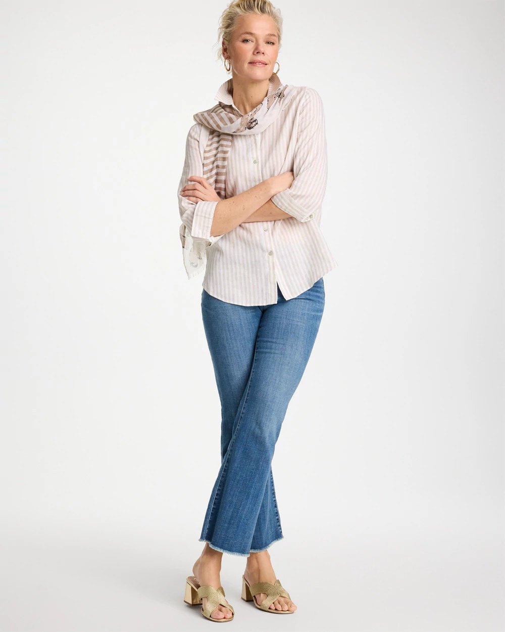 Oatmeal No Iron™ Striped Linen Shirt
