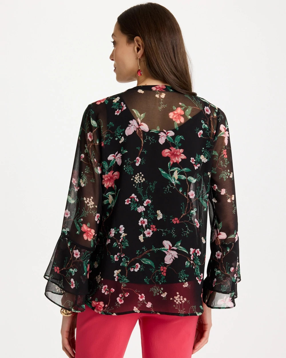 Black Georgette Ruffled Cuff Blouse