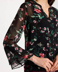 Black Georgette Ruffled Cuff Blouse