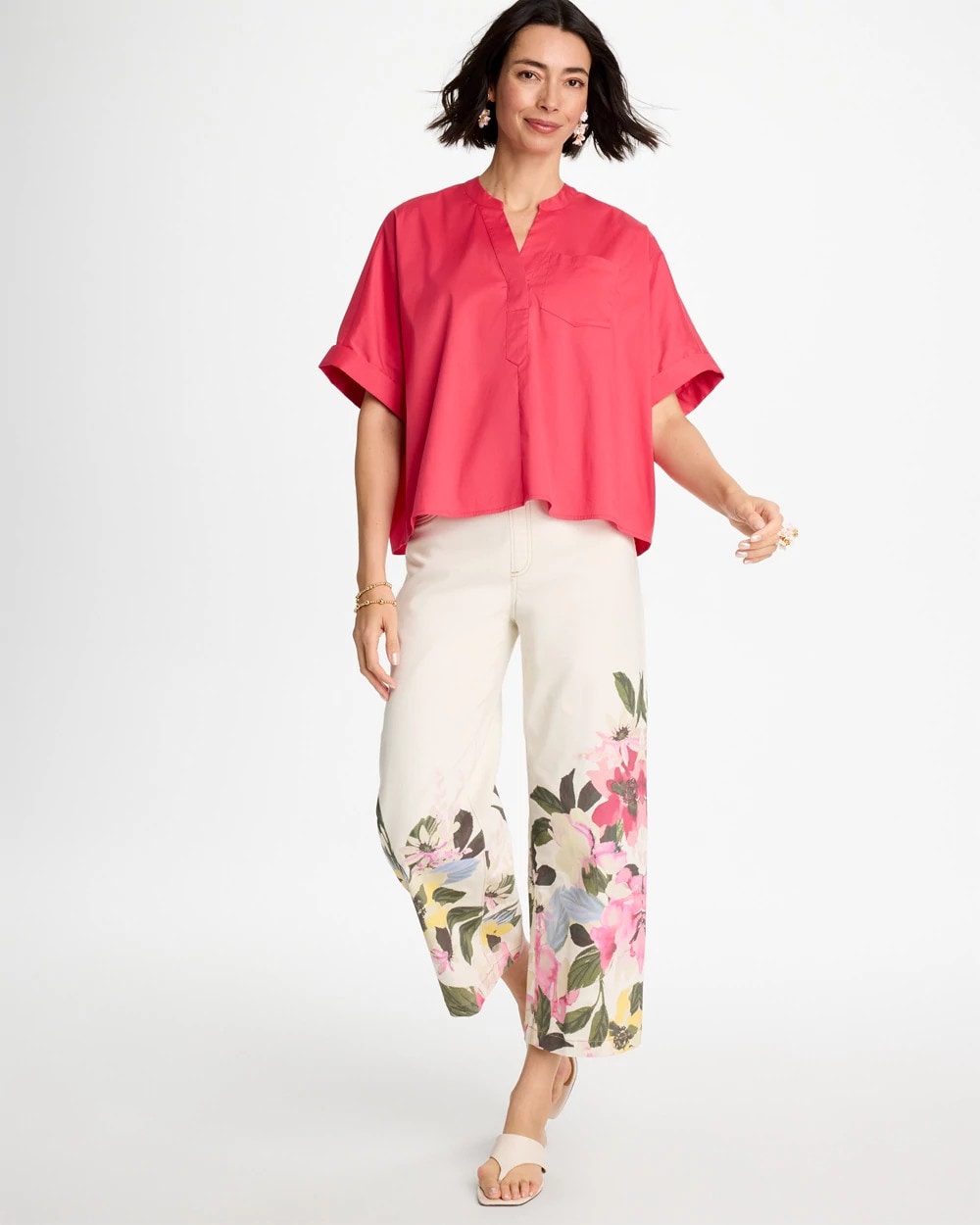 Hot Honeysuckle Poplin Popover Dolman Top