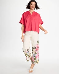 Hot Honeysuckle Poplin Popover Dolman Top