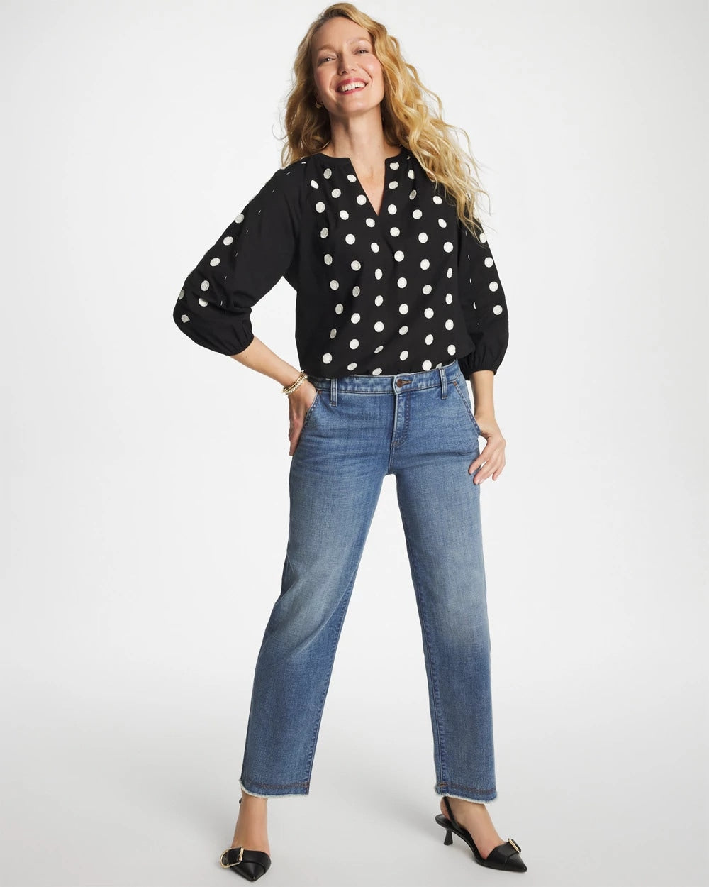 Black Textured Polka Dot Blouse