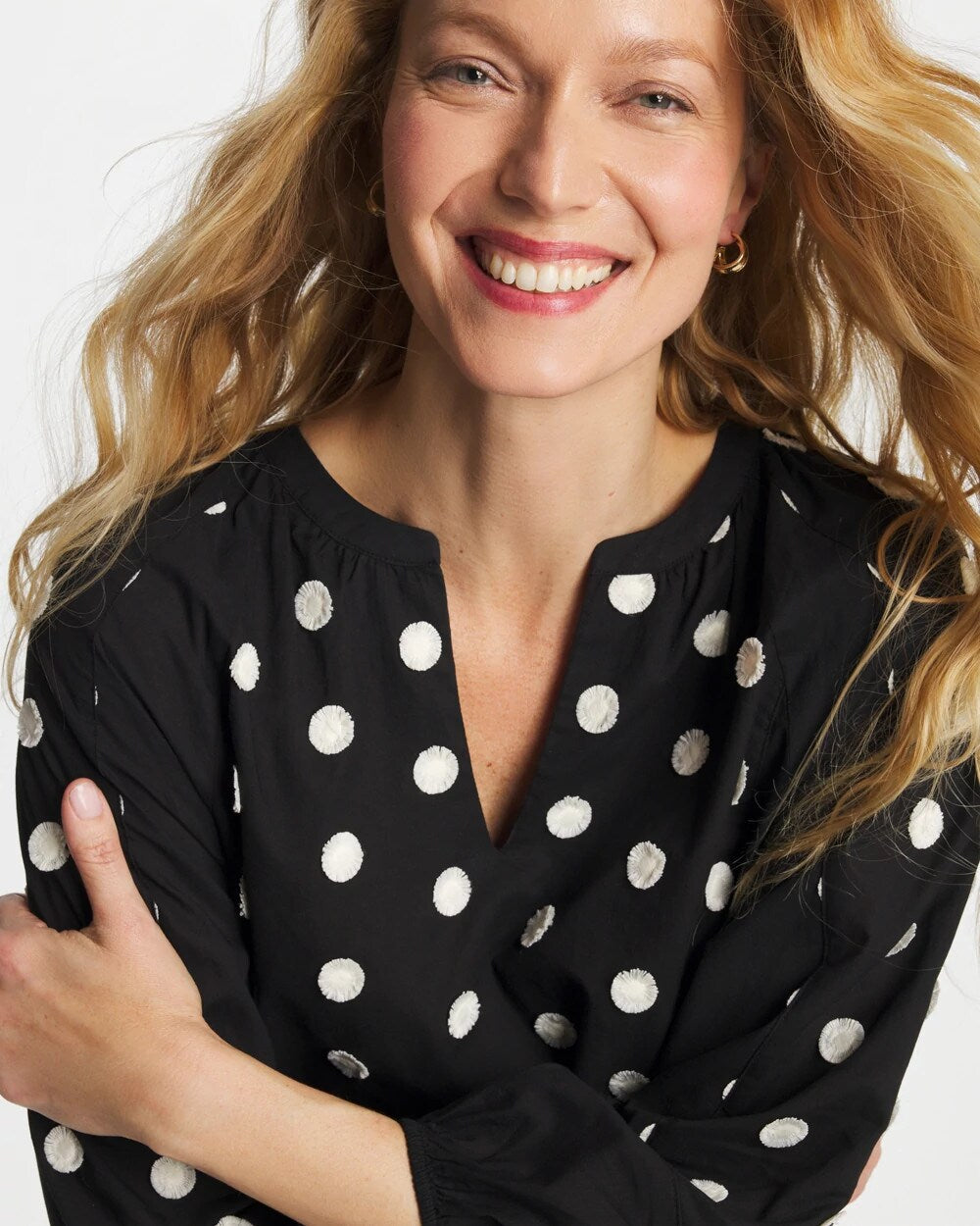 Black Textured Polka Dot Blouse