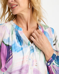 Passport Blue Blur Geo Button Front Blouse