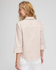 Creme Coffee Striped Poplin Tie-Front Top